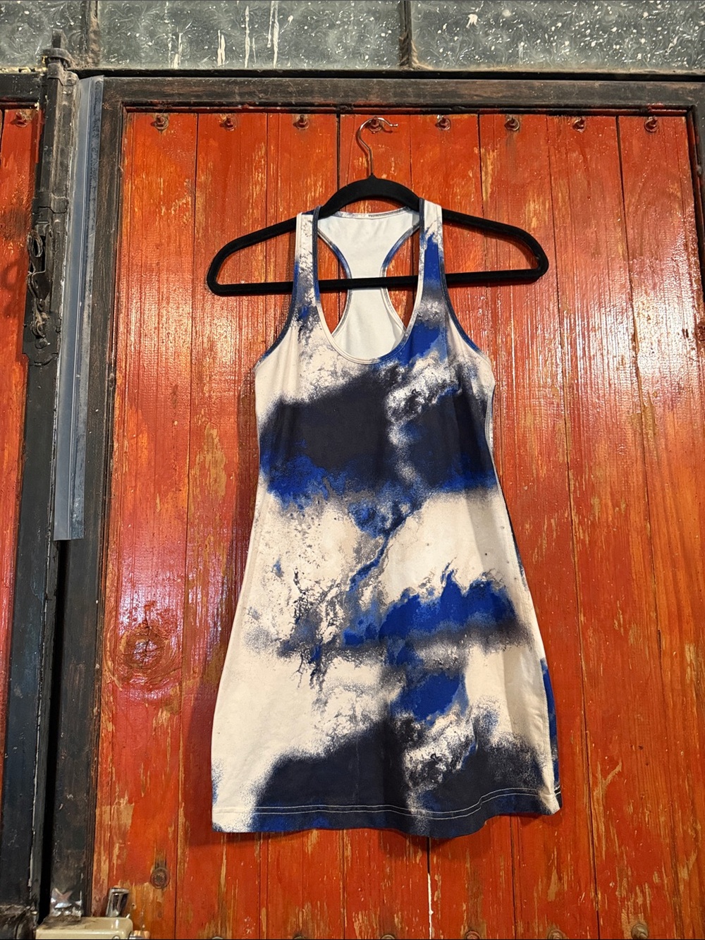 Tie-Dye Racerback Tank Dress in Blue and White